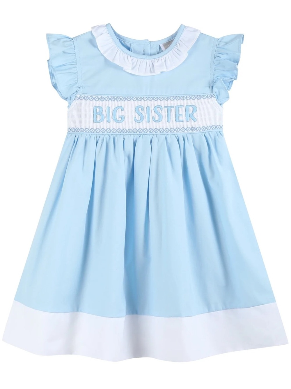 Cactus Light Blue and White "Big Sister" Smocked Cotton Dress